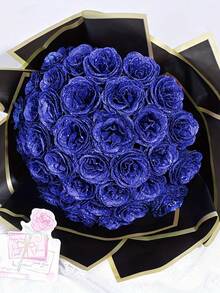 45/23Pcs Glitter Rose Bouquet, Blue Enchantress Rose, DIY Artificial Glitter Flower Bouquet, Artificial Rose Bouquet For Valentine's Day, Artificial Flowers, Rose Bouquet With Baby's Breath,Fake Flowers - Blue - View 4