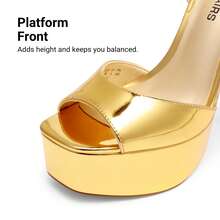 Women Platform 5.75'' Ultra High Heeled Sandals 2026 New Summer Open Toe Adjustable Ankle Strap Dress Shoes Sexy Party Runway Stiletto Heels - 金色 - 查看 7