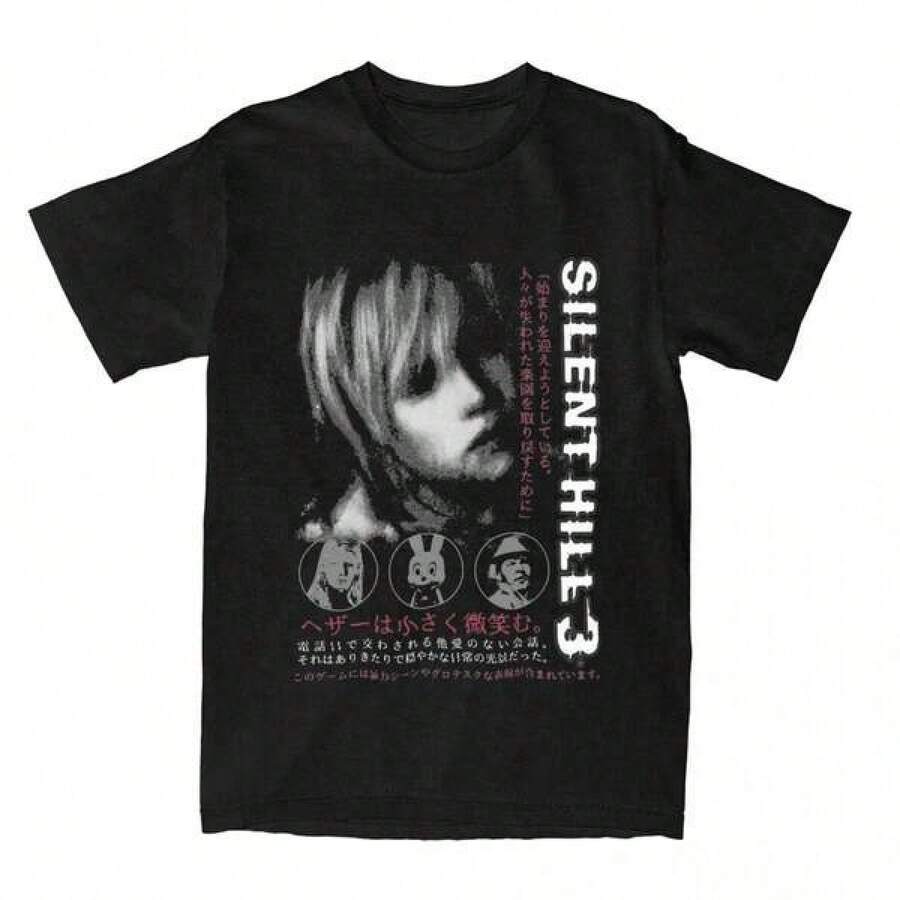 Fashionable Casual T-Shirt For Men, 1 Piece Silent Hill 3 Heather Heather Graphic Women's T-Shirt Short Sleeve Top, Size From 2-10 Years, S-XXXL, Children's Clothing For Boys, Valentine's Day Gift For Boys, Clothing For Young Boys, Tops For Girls, Girls' Clothing, Clothing For Young Girls, Matching Family Outfits, Unisex Graphic T-Shirt For Back To School & St. Patrick's Day Gift For Boys And Girls, Family Couple Outfit For Play Day, Perfect Gift For St. Patrick's Day And Women's Day, Mother's Day, Father's Day, For Men And Women. - màu đen - Xem 1