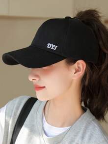 1pc Solid Color Letter Baseball Cap, Women's Large Brim Sun Protection Hat For Summer, Driving, Outdoor, Beach - A - View 3