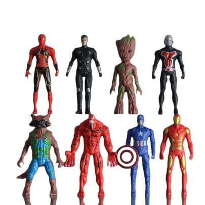 8pcs[Marvel Universe Style]Multi-Character Figurine Set For Kids' Birthday Party & Cake Topper Decor New Year's Gift, Valentine's Day Gift, Easter Gift (Stochastic Style)