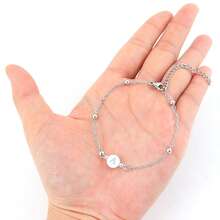 1条新款经典圆形字母可调节不锈钢珠链手链，女士款 - 銀色 - 查看 3