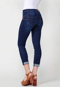 Koroshi Women's Slim Push-Up Denim Trousers With Turn-Up Hem, Embroidered Floral Detail, And Zip And Button Front Closure, Dark Blue, Sizes 34/36/40 - Navy Blue - View 9