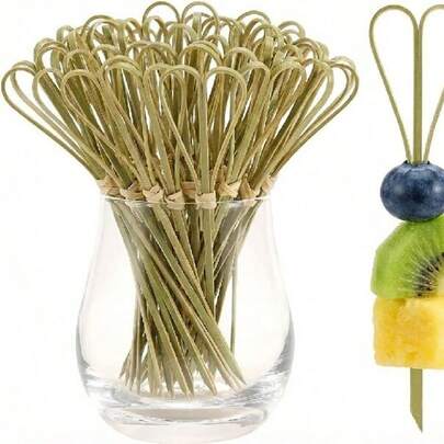 10/50/100/200pcs Natural Colorless Bamboo Heart-Shaped Food Picks, Creative Fruit Cake Dessert Skewers For Home Afternoon Tea, Ramadan Dinner, Wedding Party, Versatile Pastry Decoration