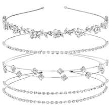 4 Uds. Diadema con diamantes de imitación para novia, boda, cristal, flor, hojas,, banda para el cabello de Metal, Tiara, accesorios para el cabello para graduación para mujer HQSQ - rosa dorado 4 piezas - Ver 1