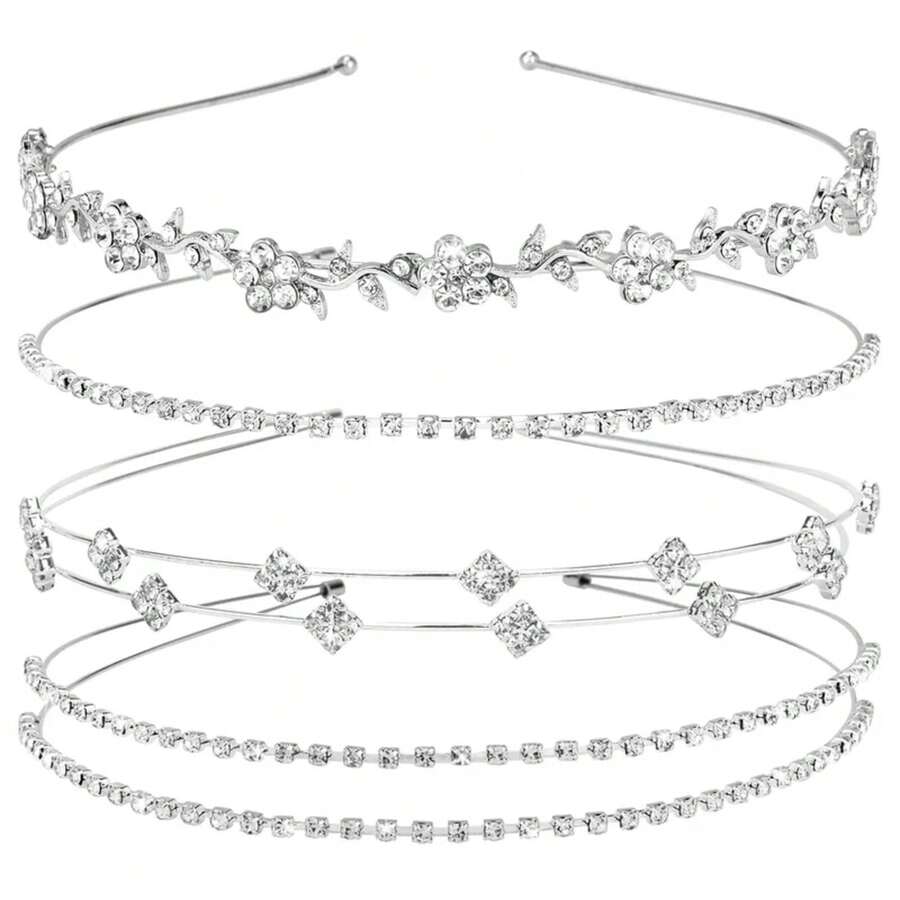 4 Uds. Diadema con diamantes de imitación para novia, boda, cristal, flor, hojas,, banda para el cabello de Metal, Tiara, accesorios para el cabello para graduación para mujer HQSQ - rosa dorado 4 piezas - Ver 1