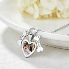 1pc Personalized Photo Necklace, Bone Shaped Name Pendant, Customizable Family Name Necklace, Couples Name Necklace, Engraved Pendant, Gift For Dog Lovers - Silver - View 2