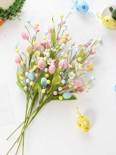 1pc Artificial Easter Flowers, Colorful Easter Egg Berry Decor, Spring Floral Stem Easter Egg Decoration, Suitable For Home Party Vase Floral Centerpiece