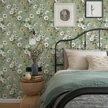 1卷清新绿色雏菊植物壁纸，精致室内装饰膜，适用于翻新房间橱柜等装饰壁纸，各种房间墙面装饰壁纸，易于安装，手工工艺壁纸 - A - 查看 2