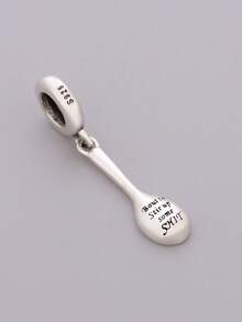 1pc 925 Sterling Silver Spoon Pendant Engraved With "Born To Stir Things Up", Unisex Punk Style DIY Jewelry Gift - Silver - View 2