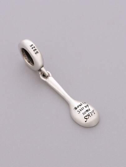 1 Piece 925 Sterling Silver Spoon Dangle Charm, Engraved Pendant Bead DIY Edgy Jewelry Gift