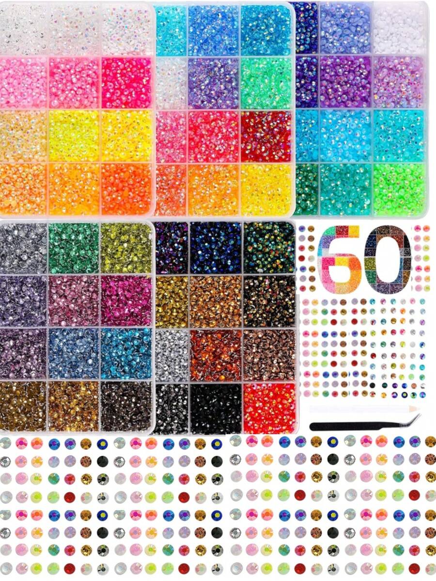 5 Boxes Random Mixed Color Rhinestone Nail Art Decorations, 3D Resin Rhinestones Flat Back, With Tweezers Pen, Suitable For Nail Art Craft, Clothing Fabric Decoration, Multi-Functional DIY Nail Accessories