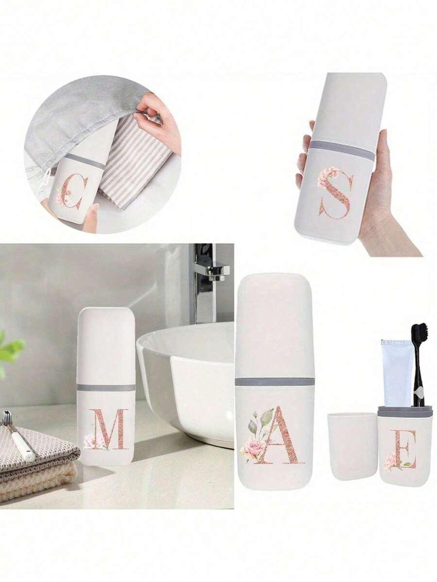 Boîte à brosse à dents portable Or Rose Lettres A-Z, Gardez Votre Brosse à Dents Propre et à Portée de Main ! Porte-Brosse à Dents de Voyage, Couvercle de Tasse à Brosse à Dents Portable, Convient pour les Voyages, le Camping, les Voyages d'Affaires et l'École, Tasse à Brosse à Dents Multifonction, Tasse de Nettoyage du Visage de Voyage, Ensemble de Rangement pour Brosse à Dents et Articles de Toilette, Boîte de Rangement Minimaliste pour Articles de Toilette, Essentiels de Voyage, Accessoires de Salle de Bain, Articles Ménagers et Fournitures de Rangement (Blanc) - Multicolore - Voir 1