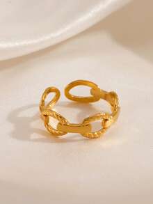 1pc 18K Gold Plated Stainless Steel Geometric Open Ring, Suitable For Women's Daily Wear, Holiday Gift - Gold - View 3