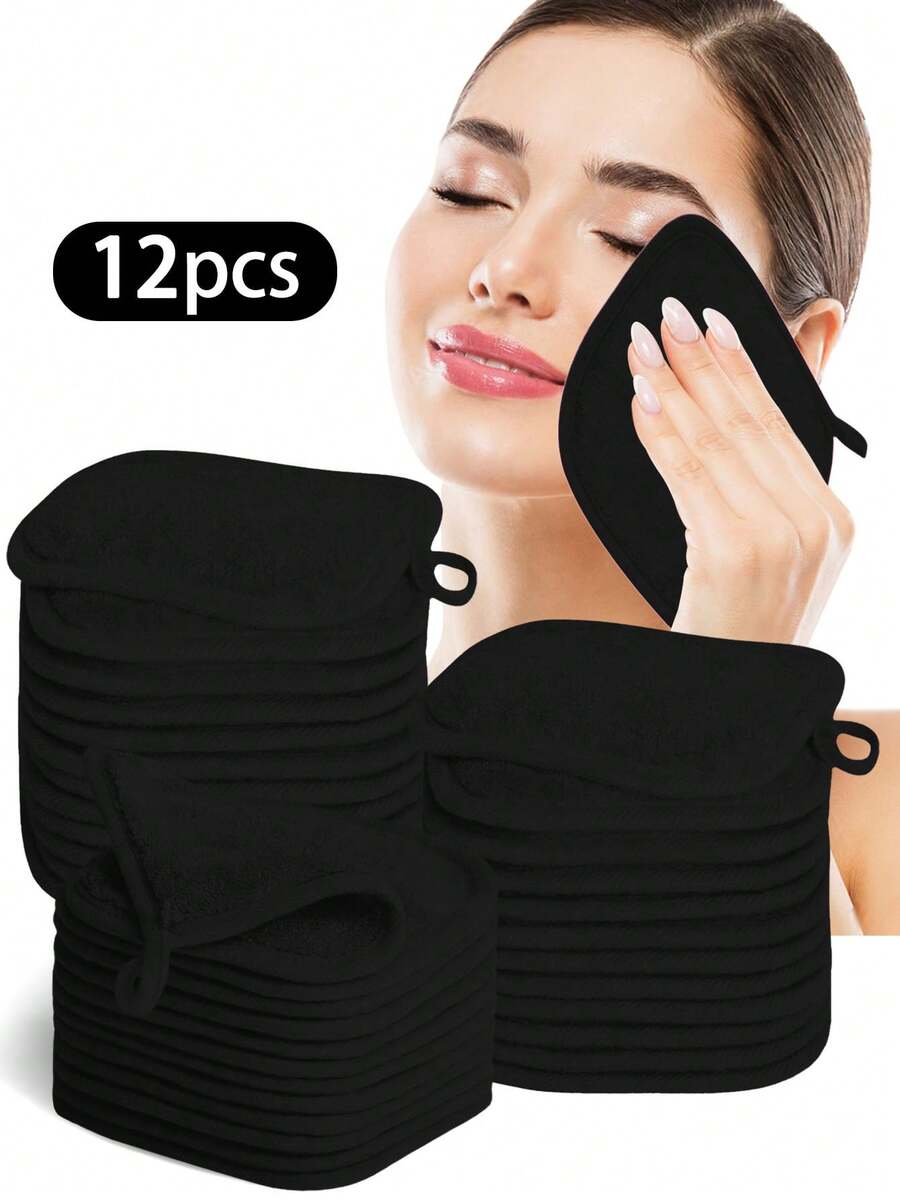 12pcs Black Edged Makeup Remover Pads, Soft Microfiber Facial Cleansing Cloth With Hanging Loop, Gentle Skincare, Reusable Makeup Remover Pads, Just Need Water For Easy Makeup Removal, Beauty Products, Women's Gift, Skincare Tools, 6/3/1 Pcs Set, Suitable For Face, Eye And Lip Makeup Removal, Suitable For Christmas, Winter, Pink, Graduation, Birthday, Holiday, Summer, Autumn, Y2K, Fashion