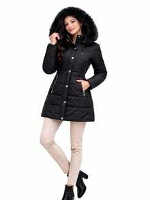 Women's Nylon Padded Overcoat With Removable Hood, Super Warm, Comfortable, High Quality Premium Winter Coat - màu đen - Xem 2