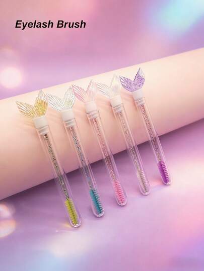 1/2/3/5/7pcs Colorful Mermaid Tail Cartoon Mascara/Eyebrow Brush, Cute Tube Packed Lash Brush, Portable Makeup Brush For Travel,Giveaways