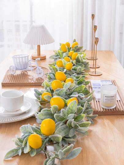 1条人造柠檬花环，配羊耳草叶，67英寸逼真质感藤蔓，可弯曲长花环，适用于前门、墙壁、壁炉、春季婚礼、派对、餐桌家居装饰，颜色多样，不凋谢、不褪色、无需维护，开斋节礼物