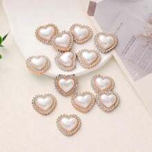 1/10pcs Pearl Heart Cabochons – Rose Gold Rhinestone Heart Appliques DIY - Diamond-studded Version - View 1