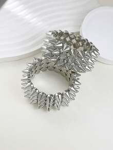 2pcs Punk Style Exaggerated Rivet & Beaded Bracelet, Suitable For Women And Couples - Silver - View 1