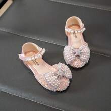 婴儿平底珍珠水钻圆头鞋，舒适百搭女童婚礼派对凉鞋 - 粉色 - 查看 3
