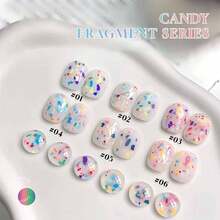 10毫升畅销糖果亮片凝胶指甲油，2026新款马卡龙7色芝士闪粉指甲油，白色和粉色指甲粉，适合冬季的UV凝胶指甲油，可爱美甲沙龙专用 - 彩色 - 查看 2