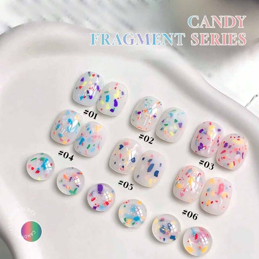 10毫升畅销糖果亮片凝胶指甲油，2026新款马卡龙7色芝士闪粉指甲油，白色和粉色指甲粉，适合冬季的UV凝胶指甲油，可爱美甲沙龙专用