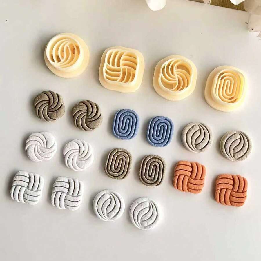 Set de 4 moldes de arcilla polimérica tejida para pendientes, kit de moldes de arcilla polimérica DIY para pendientes, molde de corte pequeño creativo, herramientas hechas a mano para pendientes - Amarillo - Ver 1