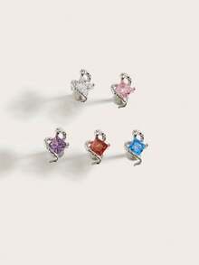 1 件简约钻石蛇形不锈钢耳环，适合女性日常佩戴 - 蛇 - 查看 2