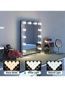 1 pieza Luz de espejo de tocador regulable de 4/6/8/12/14 LED, alimentada por USB, de material plástico, lámpara de espejo de maquillaje, luz ajustable, luz de tocador de maquillaje sin taladro, adecuada para tocador, espejo de maquillaje, decoración del hogar y diversos espejos - Lámpara de bombilla - Ver 2
