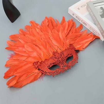 1 pieza Tocado de mujer, Diadema de plumas, Tocado estilo Carnaribe, Máscara de encaje, Adecuado para accesorios de actuación en el escenario, Disfraz de Carnaval de Mascarada, Decoración de fiesta festiva (Plumas artificiales)