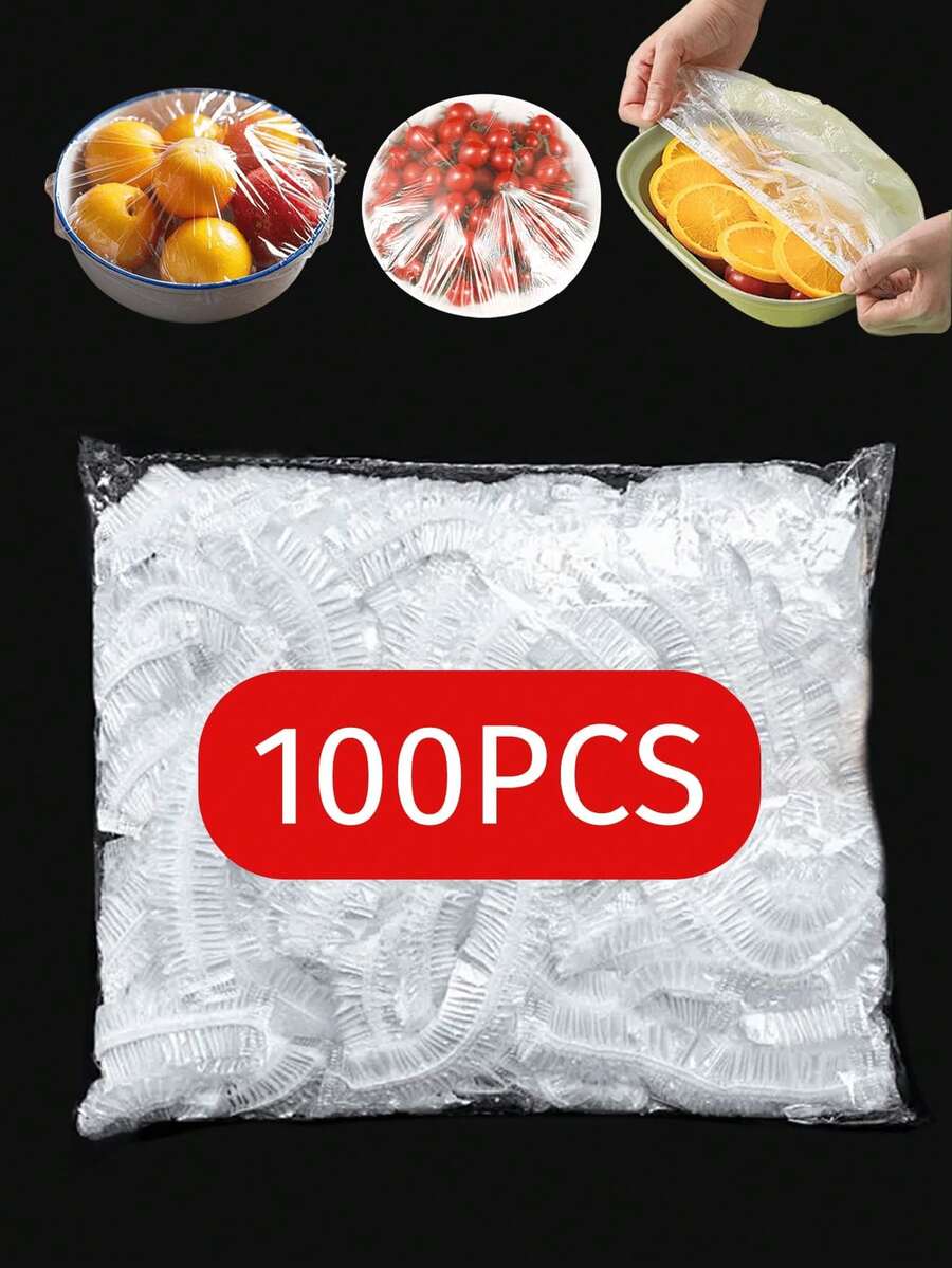 100片装一次性食品保鲜膜、淋浴喷头套、多用途收缩袋、一次性鞋套、加厚厨房食品保鲜膜、冰箱食品保鲜膜、可重复使用弹性塑料碗盖、弹性塑料食品保鲜膜、剩菜碗盖，家居及户外野餐派对用品，节日必备