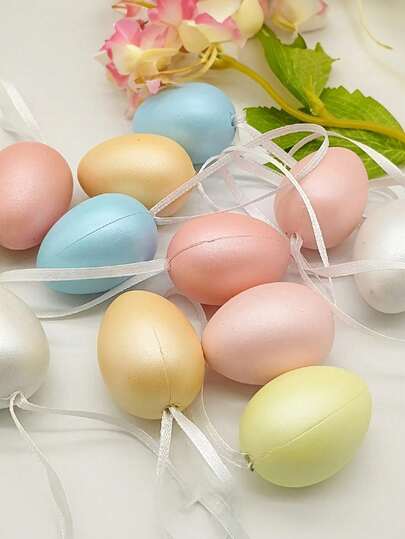 12pcs Easter Hanging Eggs Set, Colorful Plastic Decorative Eggs, Multifunctional Party Decor, Realistic Egg Shaped, Suitable For DIY Easter Egg Decorations