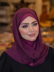 1pc Women's Solid Color Minimalist Versatile Muslim Instant Hijab, Pullover Style Hijab For Quick And Easy Wear, Solid Color Minimalist Casual Elegant Classic Versatile, Built-In Chiffon Scarf, Soft Chiffon Fabric, Comfortable Breathable Material, Suitable For Daily Wear - Multicolor - View 7