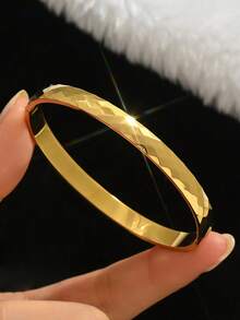 3件套不锈钢四叶草立方氧化锆手镯，简约闪亮手镯，适合日常佩戴，可混搭时尚首饰 - 金黃色 - 查看 7