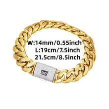 2pcs 14K Gold Plated Hip Hop Jewelry Set For Men, 14mm Thick Stainless Steel Curb Link Chain, Punk Clamshell Buckle Necklace & Bracelet - Golden+Silvery - View 4