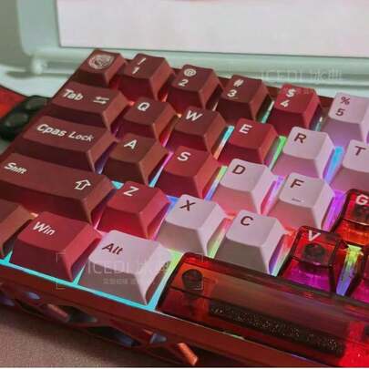 136 Full-Size PBT Keycaps, Triple-Color Rose Design, Factory Height, Compatible With Mechanical Keyboards Like Wooting, ATK