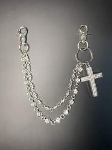 Multi-Element Cross Pants Chain, Waist Chain With Lobster Clasp Pendant, Wallet Chain, Retro Chain, Double-Layer Chain, Hip-Hop Punk, Jeans Chain, Pocket Chain, Men's Keychain - Ancient Silver - View 3