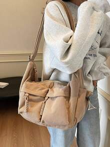 2026 Neuankömmling Damen Japanischer Harajuku INS vielseitiger Schultertasche mit großer Kapazität, minimalistisch, literarisch, Cord - Khaki - Übersicht 2
