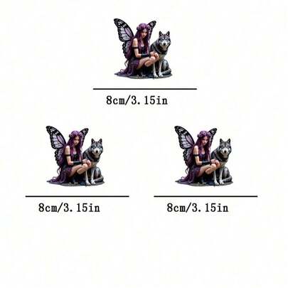 1pc/2pcs/3pcs Fantasy Purple Hair Fairy With Wolf Heat Transfer Sticker, Mysterious Fabric Decor Suitable For Customizing T-Shirts, Backpacks, Creative Accessories