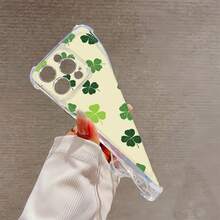Estampado de trébol verde sobre fondo beige. Esta elegante funda es compatible con Samsung, Apple, VIVO, OPPO, , Transsion, ,  y Honor. Fabricada en silicona TPU, ofrece protección contra golpes y caídas, además de una sensación superior. Es un regalo ideal para familiares, amigos y seres queridos, y una opción perfecta para San Valentín y Año Nuevo. - transparente - Ver 6