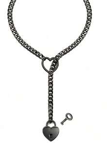 1 chiếc vòng cổ kim loại rỗng hình trái tim khóa và chìa khóa độc đáo cho ngày lễ tình nhân màu đen, quà tặng cho các cặp đôi, thích hợp cho tiệc tùng, mặc hàng ngày, mẹ, mẹ, ngày của mẹ, quà tặng - màu đen - Xem 6