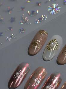 1片全息星月新月星光翅膀宝石宇宙美甲贴纸 5D未来主义星空美甲贴花 自粘美甲装饰 女士和女孩适用 - 彩色 - 查看 4