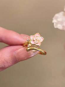 1 chiếc nhẫn hoa thanh lịch, nhẫn hoa hồng đính đá pha lê đồng và ngọc trai giả, nhẫn nhiều màu có thể điều chỉnh kích thước, phù hợp cho nữ giới đeo hàng ngày, dự tiệc, lễ hội, làm quà tặng ngày lễ, quà tặng trang sức, quà sinh nhật. - Nhẫn hoa hồng - Xem 13