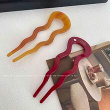 ファッション[ナカノヤ] NAKANOYA ヘアフォーク 1本 プラスチック 樹脂 ラインストーン U字かんざし U字簪 U字ピン U字コーム かんざし 簪 ヘアスティック ヘアピン 後ろ髪 トップ 無地 シンプルモードカラー こっくりカラー U形 U字形 U型 U字型 波形 流線形 ウェーブフォーク 光沢 グロス グロッシー ポリッシュ 大きめ 大きい ビッグ ラージサイズ Lサイズ 軽量 和装 フォーマル フェミニン ナチュラル ヴィンテージ レトロ AMHF13 12:RD:レッド - 12RD - チェックする 4