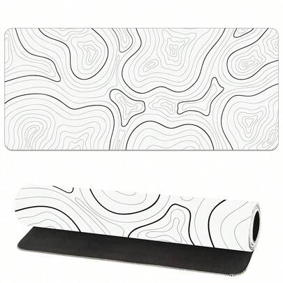 1个大号游戏鼠标垫键盘垫长款游戏垫黑色鼠标垫，带防滑橡胶底座，加长鼠标垫XL鼠标垫大号鼠标垫（黑色带白色地形线）。表面光滑柔软，触感舒适；防尘防污，易于清洁；高密度防滑橡胶底座提供牢固的抓地力；边缘和印刷工艺精湛，即使多次洗涤后仍保持清晰鲜艳。