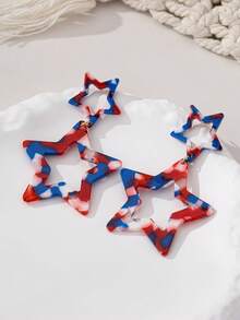 American Flag Red White Blue Pendant Earrings, 4th Of July Independence Day Five-Pointed Star Pendant Earrings For Women - Multicolor - View 5