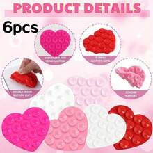 Paquete de 6 ventosas de silicona con forma de corazón multifuncionales de doble cara, accesorio para grabación de video y selfie de teléfonos móviles, fuerte adherencia, ventosas de teléfono móvil multifuncionales, regalo de boda y fiesta de cumpleaños - Multicolor - Ver 4