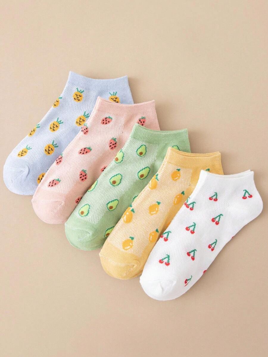 5pairs Fruit Pattern Ankle Socks - Multicolor - View 1