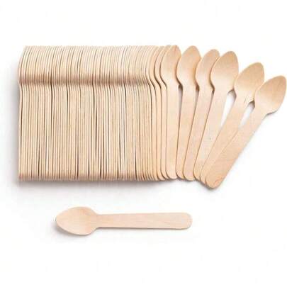 300/200/100/50/10pcs 3.8 Inch Wooden Ice Cream Spoons, Wooden Craft, Dessert Spoons, Party Supplies, Cake Spoons, Chocolate Stirrers, For Home Gatherings, Outdoor Parties, Hotels, Birthday Parties, Mother's Day Gifts, Restaurants, Kitchen Accessories, Music Festivals/Wedding Season, Western Wedding Party Tableware, Dessert Spoons, Kitchen Tools, School Supplies, Christmas Gifts